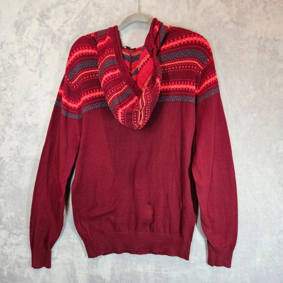 Carbon Womens Medium Hooded Sweater Red & Blue Stripes Knit Design - Picture 2 of 11